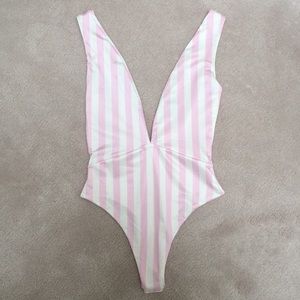 Pretty Little Thing pink & white stripe swimsuit
